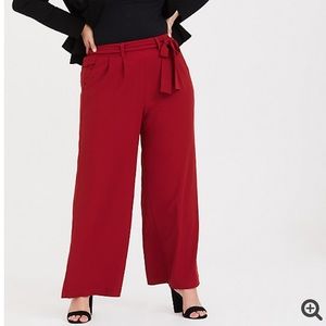 Torrid Wide Leg Red Crepe Pants with Tie Waist